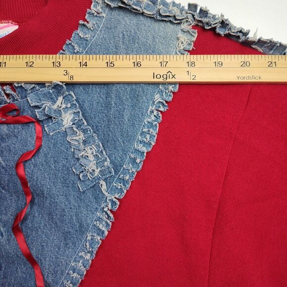 VTG Wrangler Sweats Sweatshirt Dress Women's Size S/M Red w/ Blue Denim Accents - Picture 3 of 10